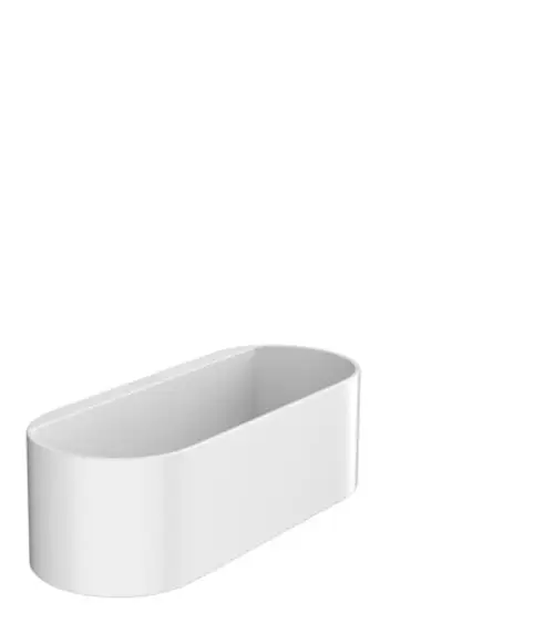 Heller, ovaler Ablagekorb aus Kunststoff, angebracht an der Wand, von Hansgrohe, mit tiefem Design für die Aufbewahrung in einem Badezimmer.
